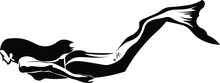 Cartoon Black And White Isolated Illustration Vector Of A Female Mermaid Swimming