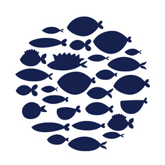 Wall Mural - Blue fish.Slhouette. Postcartd. Cute illustration.