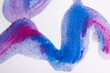 Pennellate di tempera di colore viola e blu su carta bianca, spazio per testo