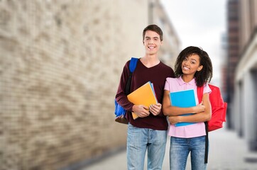 Canvas Print - Attractive happy college student friends together, AI generated image