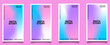 Instagram story template. Beautiful modern art poster cover design. Invitation, greeting card or post template with gradient. Set of wavy light blue, purple and pink gradient layout wallpaper. Ep 10