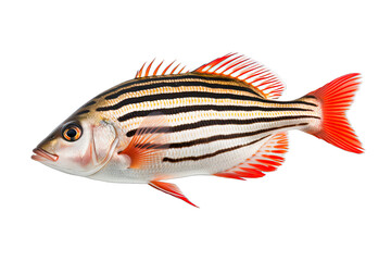 Wall Mural - Beautiful Real Striped Sea Fish On Transparent Background