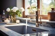 closeup pantry kitchen sink home interior design detail with fresh vegetable and raw food clean and comfort home interior concept