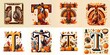 Thanksgiving font letter T made of pumpkins. Illustration compilation on white background.