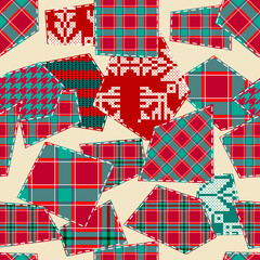 Fototapete - Patchwork textile pattern. Seamless quilting design background. Merry Christmas cozy pattern.