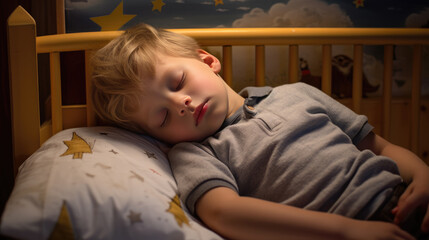 Wall Mural - Little boy sleeping in his bed