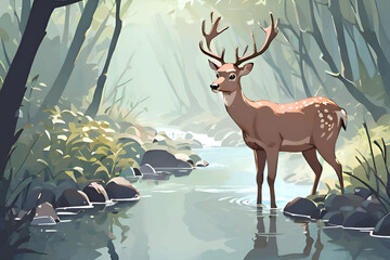 Wall Mural - deer in the forest, ai generated 
