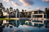 Fototapeta  - The Grand Residence with a Serene Pool Overlooking the Majestic Landscape