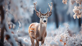 Fototapeta Zwierzęta - White-tailed deer in winter forest. Beautiful animal in nature.