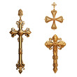 Collection of gold crosses on transparent background 