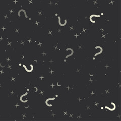 Wall Mural - Seamless pattern with stars, question symbols on black background. Night sky. Vector illustration on black background