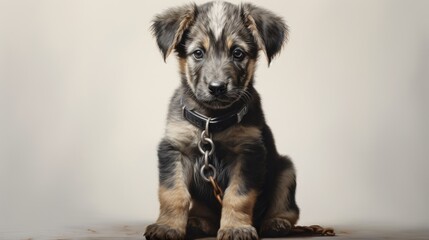 Poster - A puppy sitting on the floor wearing a collar