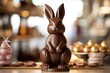 tasty chocolate easter bunny stand on table