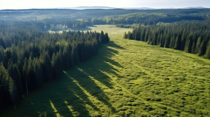 Wall Mural - beautiful field morning forest landscape illustration background view, tree summer, season mountain beautiful field morning forest landscape