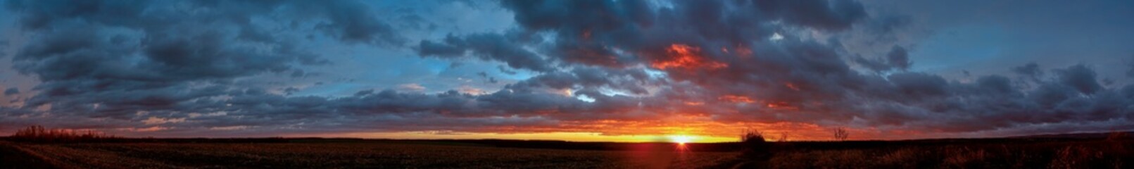 Wall Mural - Summer sunset over wheat field. Beautiful sunset sky over countryside