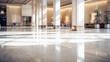 Sparkling shiny marble floor in modern commercial lobby of business center. Premium flooring in a hotel or office.