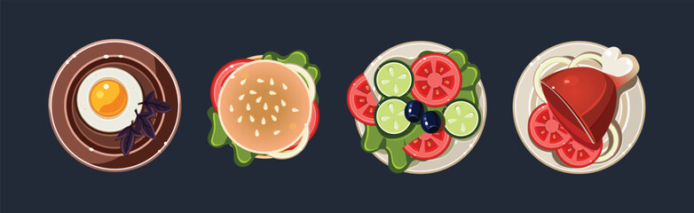 Sticker - Game Food Icon and Nutrition Element Vector Set