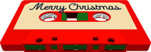 Christmas Mix Cassette For Retro Themed Holiday Party Invitation Or Mix Cover. Winter Greetings Tape With 80s Style And Christmas Colors