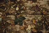 Fototapeta Zwierzęta - jesienne tło z liści i drewna