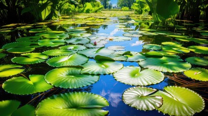 Wall Mural - water sunshine heaven pond landscape illustration sky summer, travel nature, green plant water sunshine heaven pond landscape