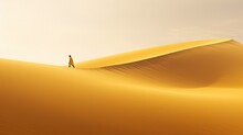  A Person Standing In The Middle Of A Desert With The Sun Shining On The Top Of The Desert And A Person Standing In The Middle Of The Desert.  Generative Ai