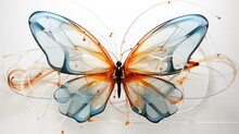  A Blue And Orange Butterfly With Swirls On It's Wings And A White Background With Orange And Blue Swirls On It's Wings.  Generative Ai