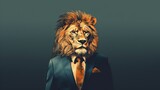 Fototapeta Dziecięca - Lion in a suit Man with a head of lion Concept graphic in vintage style