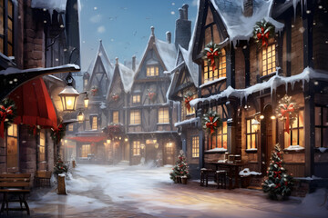 Beautiful christmas decoration of old city illustration