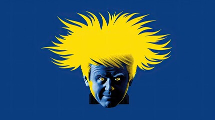 Wall Mural -  a picture of a man with a yellow mohawk on his head and yellow hair on his head, against a blue background.  generative ai