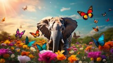 World Animals Day Or Wildlife Day Theme Elephant, Tiger, Parrot, Butterflies In Nature Reserve Saving Planet Earth, Protect Wildlife Sanctuary, Protection Of Endangered Species, Photo Safari Concept