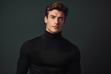 Stylish man in a turtleneck sweater, on a minimalistic simple bright background. generative AI