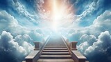Fototapeta  - Dramatic religious background - heaven and hell, staircase to heaven, light of hope from blue skies
