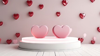 Poster - Valentine's day stage podium mock up with heart product display showcase 3d render
