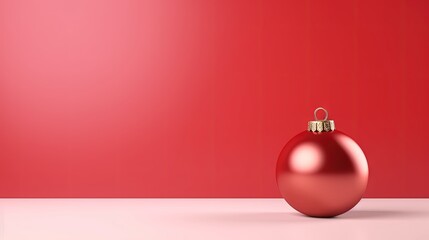 Poster - Minimal red background Christmas with bauble ball christmas decoration. Room in the 3d. For backdrop, Space for product and text. 3d render.