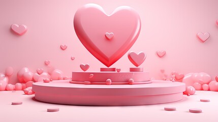 Poster - Valentine's day stage podium mock up with heart product display showcase 3d render