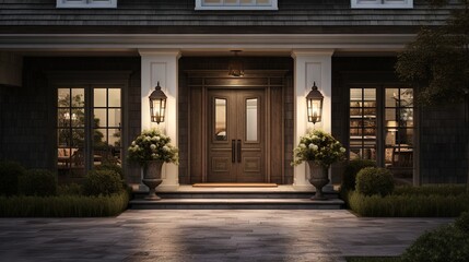 Wall Mural - Front door and entrance to a luxury North American farmhouse-style villa