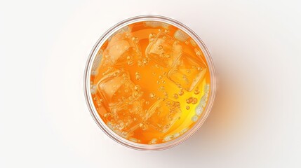 Wall Mural - Glass of orange soda drink isolated on white background. From top view