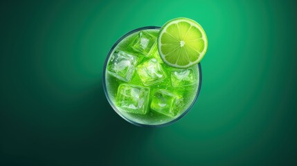 Sticker - Glass of Mojito cocktail or soda drink with lime and mint isolated on white background, top view