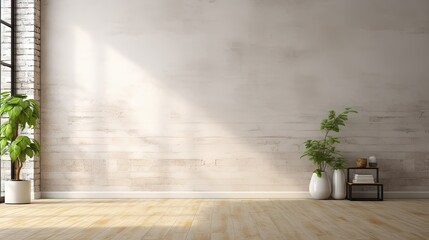 Leinwandbilder - Abstract empty white interior with brick wall and concrete floor