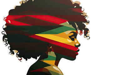 Wall Mural - portrait of african woman with african flag on white background with afro hair Generative AI