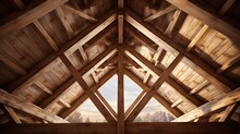 Wood Roof Trusses Constructed With Wooden Construction Framing Beams Timber