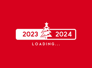 Wall Mural - progress bar with inscription. christmas loading 2023 to 2024 and fir tree in creative flat style ve