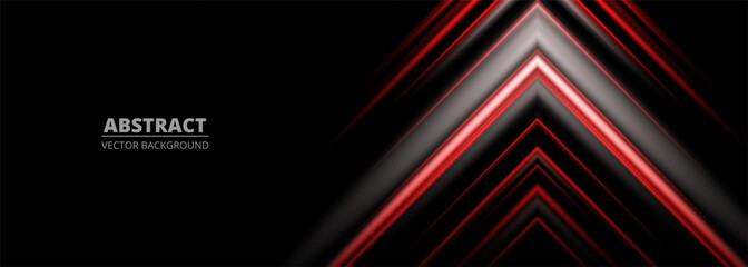 Wall Mural - red and gray abstract arrows on a wide black background banner. vector illustration