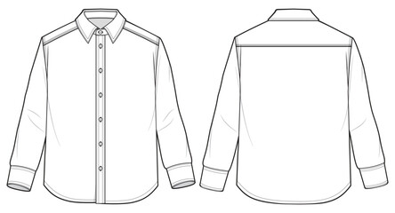 Wall Mural - Men's long sleeves regular fit formal shirt flat sketch illustration with front and back view, Woven shirt for formal wear and casual wear fashion illustration template mock up