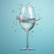 A 3D realistic illustration of a wine glass filled with transparent bubbles of underwater-fizzed air and clear water, perfect for restaurant menus.