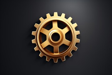 Canvas Print - A golden gear wheel stands out against a black background. This image can be used to represent technology, industry, or mechanics in various designs and projects