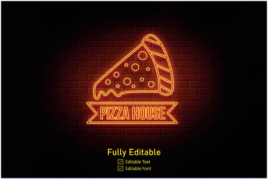 Pizza logo, emblems, neon signs. Collection of logo in neon style, bright neon sign advertising food Italian, Pizza, appetizer, cafe, bar and restaurant.