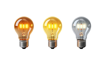 Set Classic light bulbs isolated on transparent background. 3d rendering. Creativity idea, innovation, save energy, business success, strategy concept