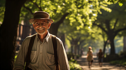 Wall Mural - senior man walking in the park