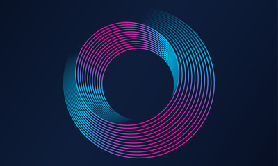Fototapete - Abstract circle line pattern spin blue pink light isolated on black background in the concept of music, technology, digital	